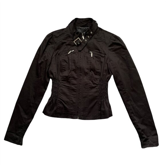 GUESS women's black short bomber bolero style jacket Large buckle neckline - Picture 1 of 6